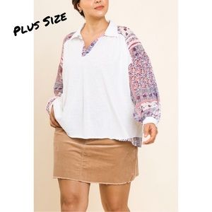 Umgee Plus Size Top Sheer Floral Puff Sleeves